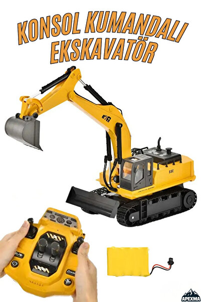Apexma Oyuncak 2.4GHz Uzaktan Kumandalı Şarjlı Işıklı Müzikli Paletli Hareketli Kepçeli Rc Ekskavatör