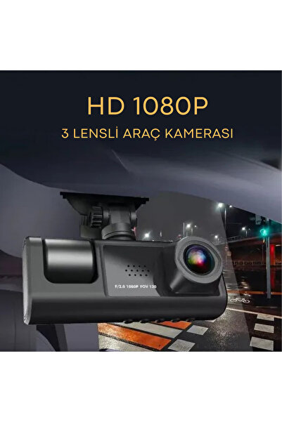 Alsac Tech 1080P Dash Cam Full Hd Araç içi Kamera Ön Arka ve İç Kayıt 3 Kamer...