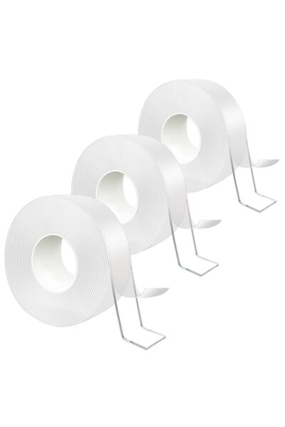 Aurov Set of 3 Double-sided adhesive tapes 2m x 3cm x 2mm, Strong, Transparent, Silicone, Waterproof, Traceless