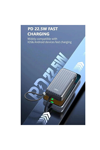 WIWU 10000mAh Trunk Power Bank, ideal for travel, with universal plug and built-in cables for phones.