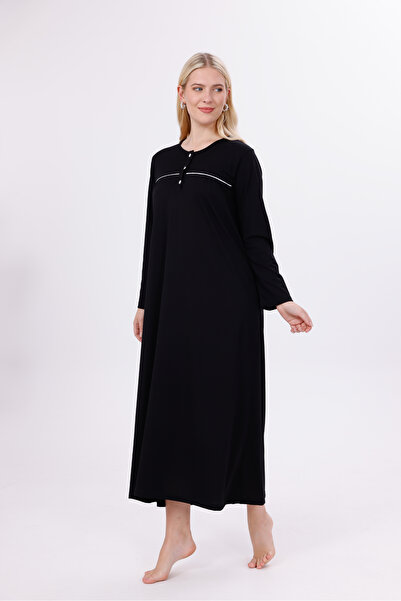 Mio Vero Women's Black Long Sleeve Cotton Plus Size (Oversize) Nightgown