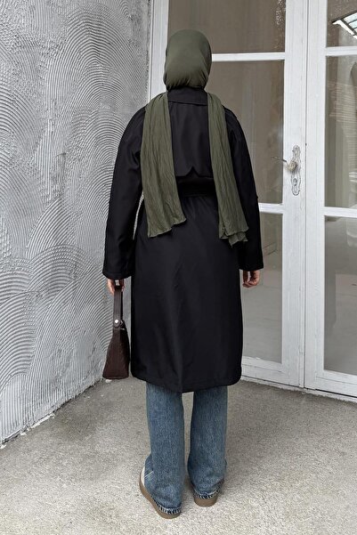 lamelif Trench Coat with Folded Sleeves Black