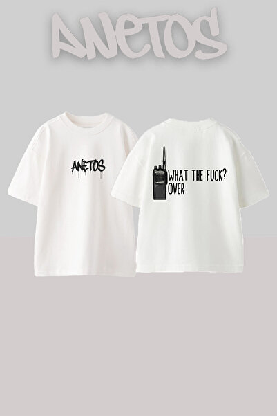 Anetos Design fără sârmă Spate cu imprimeu Bumbac Alb supradimensionat tricou