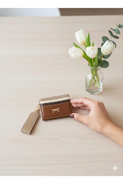 mlio Brown Key Detailed Bow Card Holder Wallet