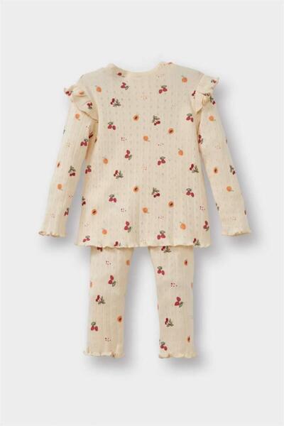 DeFacto Kız Bebek Pijama Takımı Meyve Desenli Uzun Kollu Fitilli Kaşkorse Üst Uzun Alt (25 WN)
