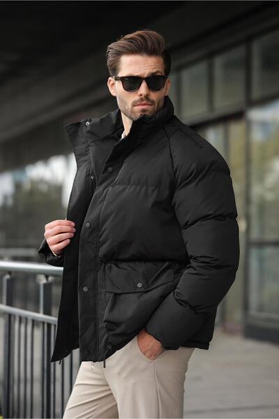 Madmext Black Zippered Snap Closure Inflatable Men's Jacket E7436
