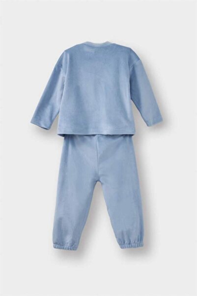 DeFacto Erkek Bebek Pijama Takımı Dinozor Baskılı Uzun Kollu Welsoft Pelüş Üst Uzun Alt (25 WN)