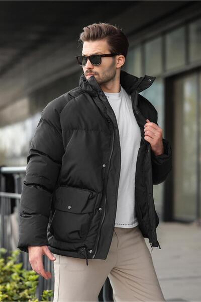 Madmext Black Zippered Snap Closure Inflatable Men's Jacket E7436