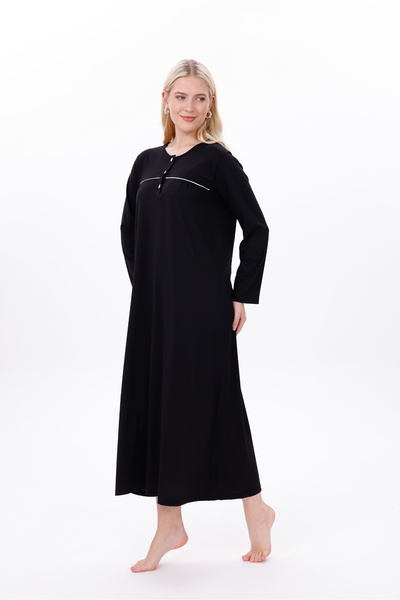 Mio Vero Women's Black Long Sleeve Cotton Plus Size (Oversize) Nightgown