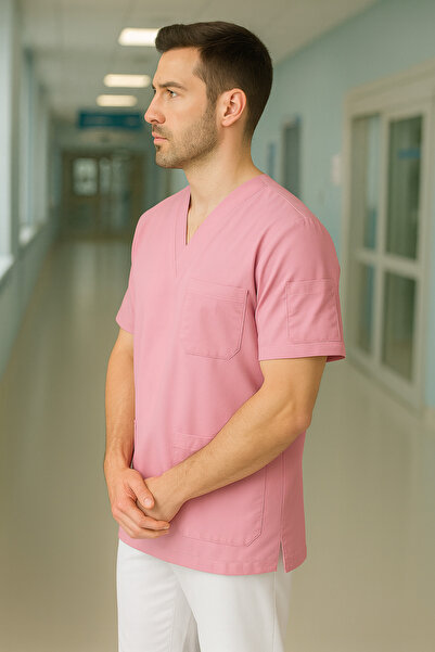 mirach Men's 4-Pocket Nurse and Doctor Scrubs Single Top Uniform Hospital Surgical Gown Comfortable Medical Clothing