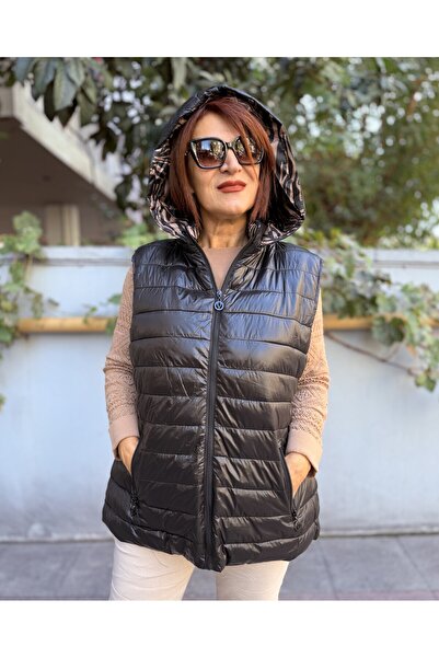 DenizEge Італійський жилет з леопардовим підкладкою, чорний