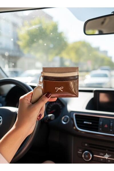 mlio Brown Key Detailed Bow Card Holder Wallet