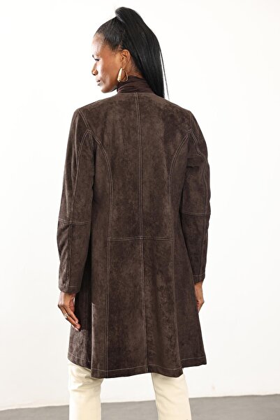 5in1Canpolat Bitter Brown Suede Jacket with Scarf Detail