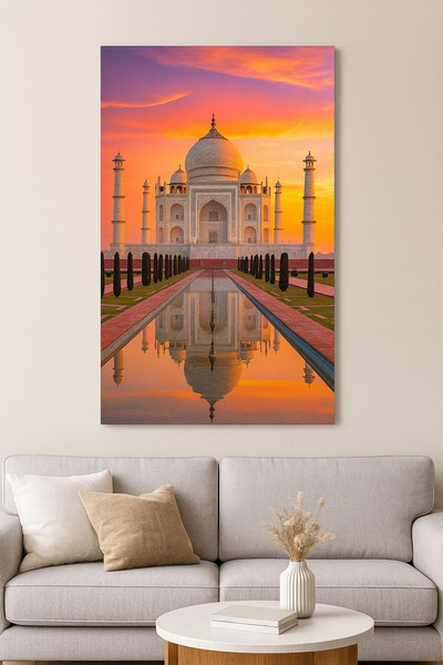 BLT DİZAYN Γυάλινη ζωγραφική του Ταζ Μαχάλ στο ηλιοβασίλεμα – Σύμβολο της αγά...