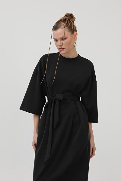 Soul Γυναικείο Βασικό Φόρεμα με Λεπτομέρεια Ζώνης - 32170ELB - ΜΑΥΡΟ