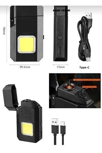 ÇEÇEN HOME (1 Adet) Şarj Edilebilir Anahtarlık Işığı El Fenerli Çakmak Cep Fe...