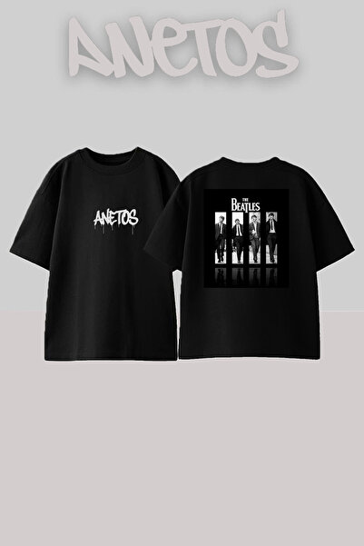 Anetos The Beatles 1 Design Back cu imprimeu Bumbac Negru supradimensionat tr...