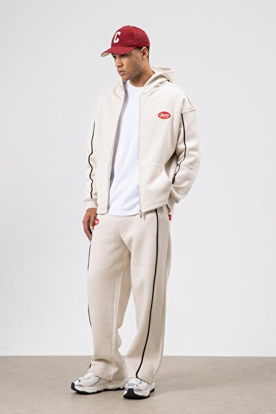 VAMOSCLO Striped Detailed Oversize Tracksuit Set Stone