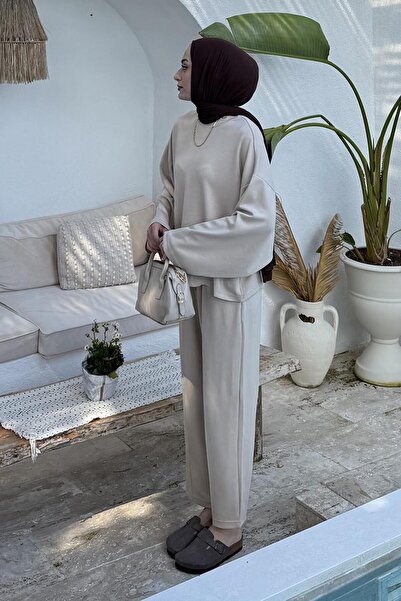 lamelif Σετ αθλητικής φόρμας με λεπτομέρειες κούπας μπεζ