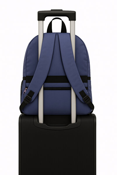 KAFF Navy Blue Functional School Daily Backpack with Laptop Compartment and Luggage Strap Attachment -2086Plcan