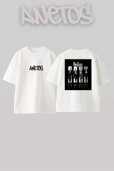 Anetos Μπλουζάκι The Beatles 1 Design Back με τύπωμα Cotton White oversized