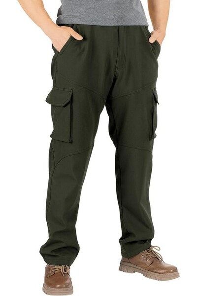 JEMIDI Cargo pants, durable men's, elastic cut, side pockets, green, size xl,
