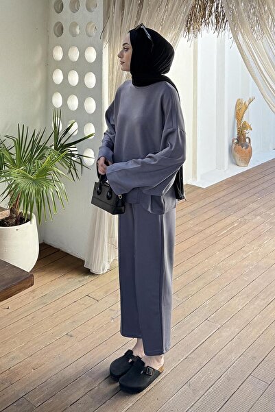 lamelif Σετ αθλητικής φόρμας με λεπτομέρεια κουπ, καπνιστό