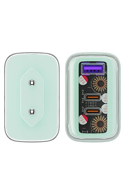 Acefast Acesfast A45 (Z79) 65W GaN Wall Charger — 2x USB-C + 1x USB-A, Polycarbonate, Mountain Mist