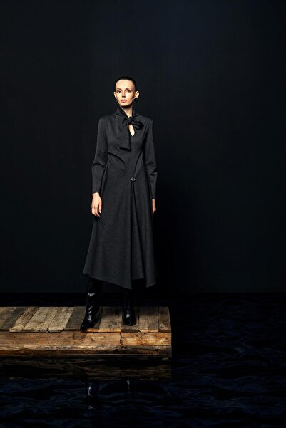 KAMEYA FİYONK YAKA UZUN ELBİSE 26W40848