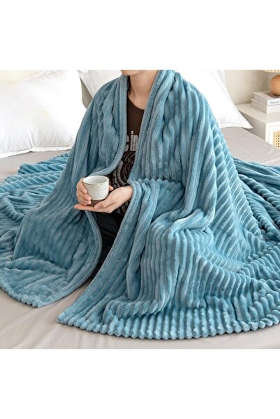 EMEMA Patura pufoasa, fleece moale si calda pentru canapea, albastra 125x150 cm