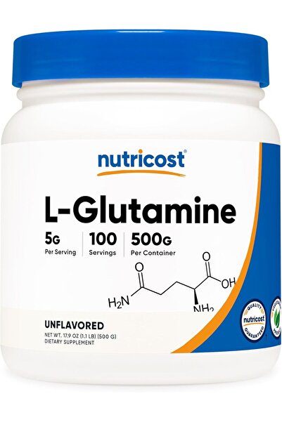 Nutricost مسحوق إل-جلوتامين (500 جرام) بدون نكهة - خالي من الغلوتين وغير معدل وراثيًا، 100 حصة