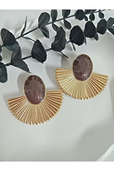 mos&more Kahverengi Gold Yelpaze Büyük Hafif Kadın Küpe