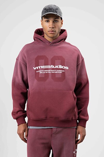 VAMOSCLO Oversize Printed Tracksuit Set Claret Red