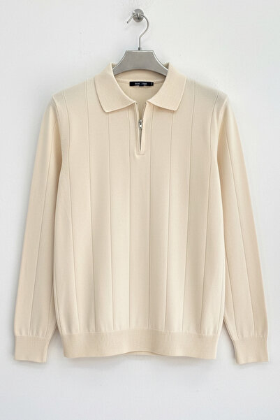 Edwox Ανδρικό πουλόβερ με φερμουάρ κανονικού τύπου κρέμα Edw01