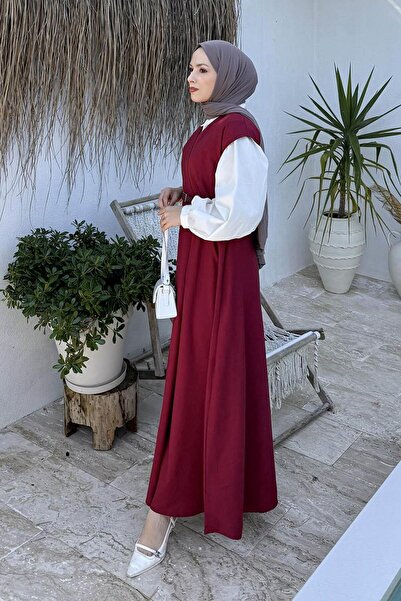 lamelif Pile Detailed Belted Gilet Burgundy