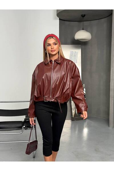 RUBBY DERİ BOMBER KEMERLİ CEKET MONT