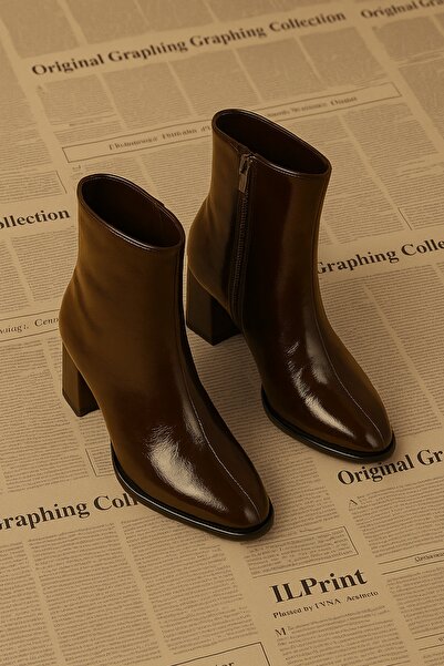 NiceDiffer Almond Toe Brown Short Thick Heel Women's Boots