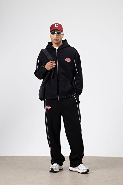 VAMOSCLO Striped Detailed Oversize Tracksuit Set Black