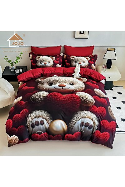 JOJO HOME 5D bedding, digital print, 6 pieces, fitted sheet, Teddy bear with heart