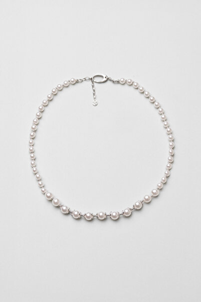 So CHIC... İnci Şöleni 18 Ayar Beyaz Altın Kaplama 47 Cm Gümüş Kolye