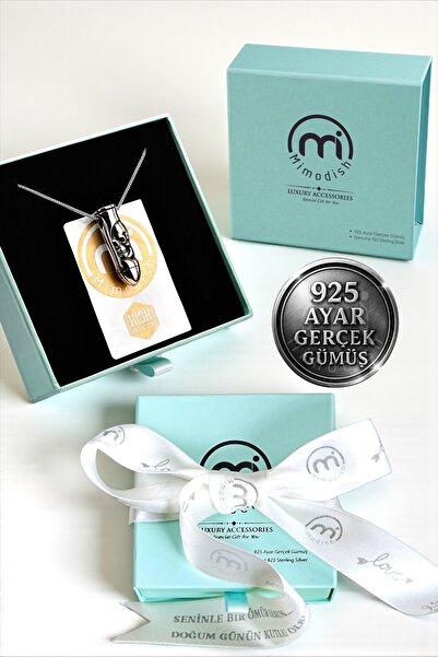 Mimodish 925 Ayar Gerçek Gümüş Proiettile Nero Silver Lüks Aksesuar Kurukafa Kurşun Mermi Gümüş Erkek Kolye