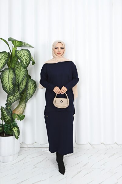 NİSUM MODA Costum cu fustă mercerizată cu nasturi