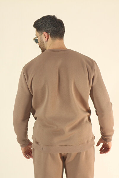 INFLUYENTE Men's Winter Tracksuit Set Sweatshirt Jogger - Brown Regular Soft Crew Neck