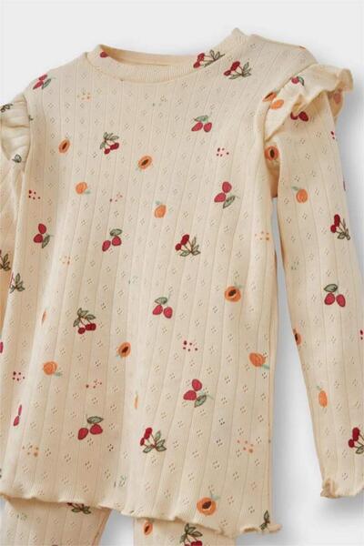 DeFacto Kız Bebek Pijama Takımı Meyve Desenli Uzun Kollu Fitilli Kaşkorse Üst Uzun Alt (25 WN)