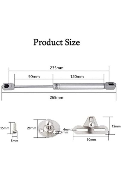 OEM Set of 2 gas pistons and accessories for lifting furniture doors, Plastic/Iron, 15 kg, Silver