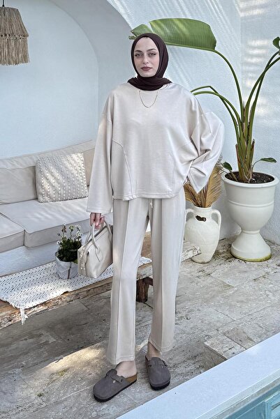 lamelif Σετ αθλητικής φόρμας με λεπτομέρειες κούπας μπεζ