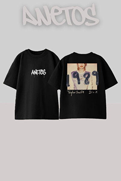 Anetos تي شيرت تايلور سويفت 15 تصميم من القطن الأسود كبير الحجم