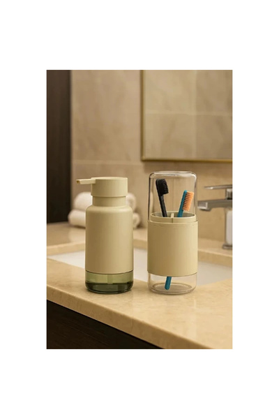 TTT Set of 2 Liquid Soap Dispenser and Toothbrush Holder