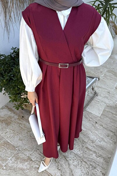 lamelif Ζώνη με λεπτομέρεια από πλέγμα και λουράκια, μπορντό