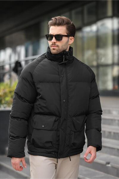 Madmext Black Zippered Snap Closure Inflatable Men's Jacket E7436